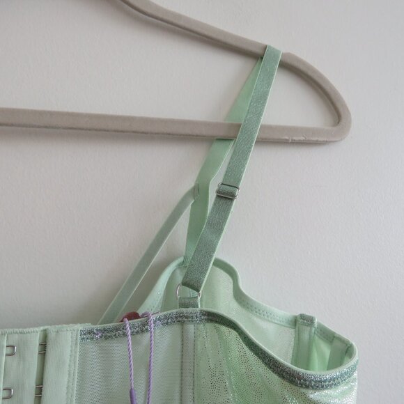 SAVAGE X FENTY Going Platinum Mesh Bustier Corset in Green Mist Metallic L NWT - Picture 12 of 13